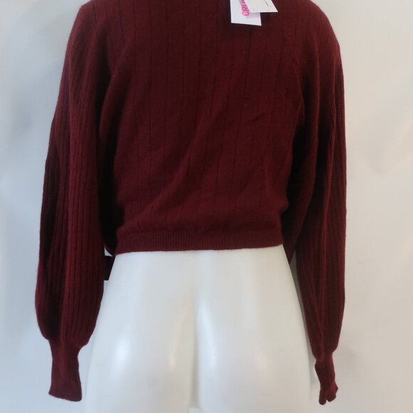 NWT Womens Crush Chica Maroon Pure Cashmere Ribbed Ballet Wrap Sweater 2 US/M - Picture 12 of 15